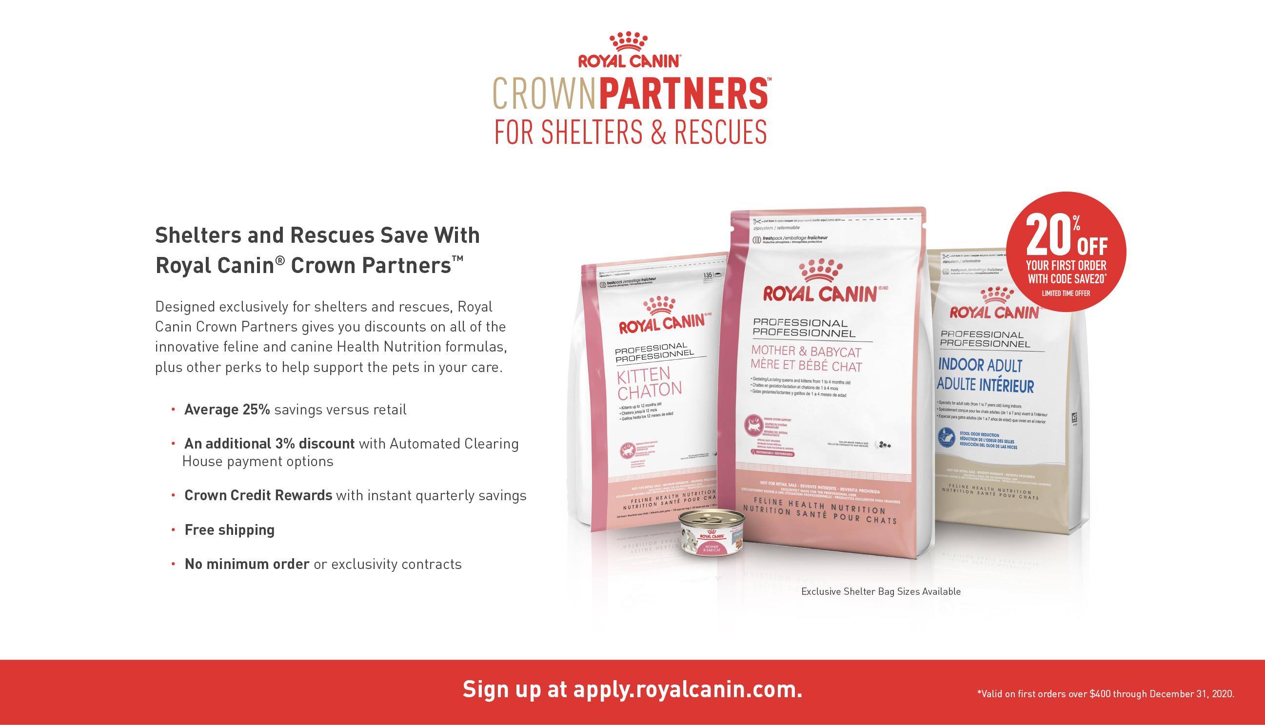 Royal Canin Feline Foster banner with 20% off code