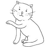 Line drawing of a kitty with one paw raised