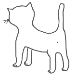 Line drawing of a kitten shown from the rear